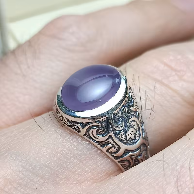 انگشتر نقره با عقیق یمنی کبود 1