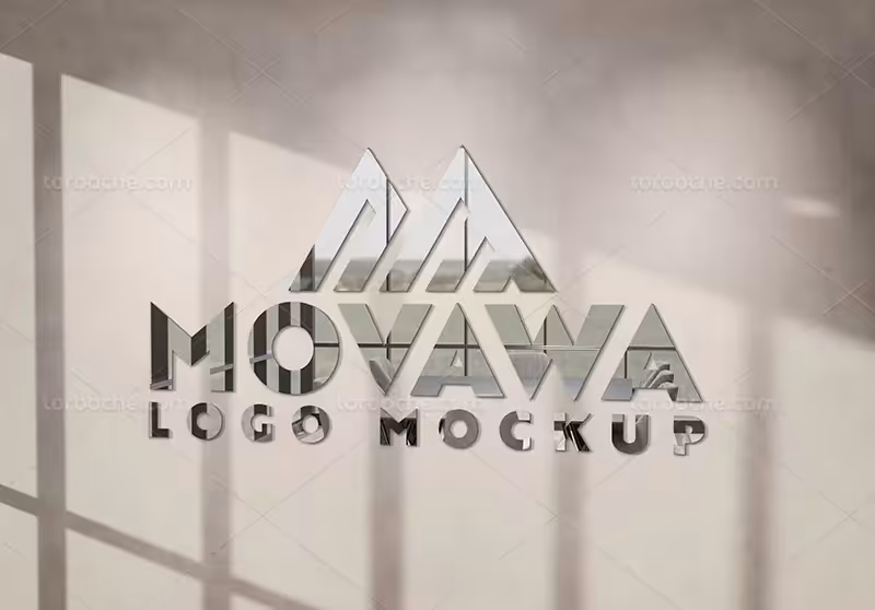 موکاپ PSD لوگو 3 بعدی فلزی دیواری | گرافیک با طعم تربچه