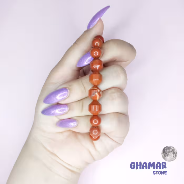 دستبند سنگ جاسپر قرمز درجه یک تراش گرد سایز8 و تراش  انرژی سایز10