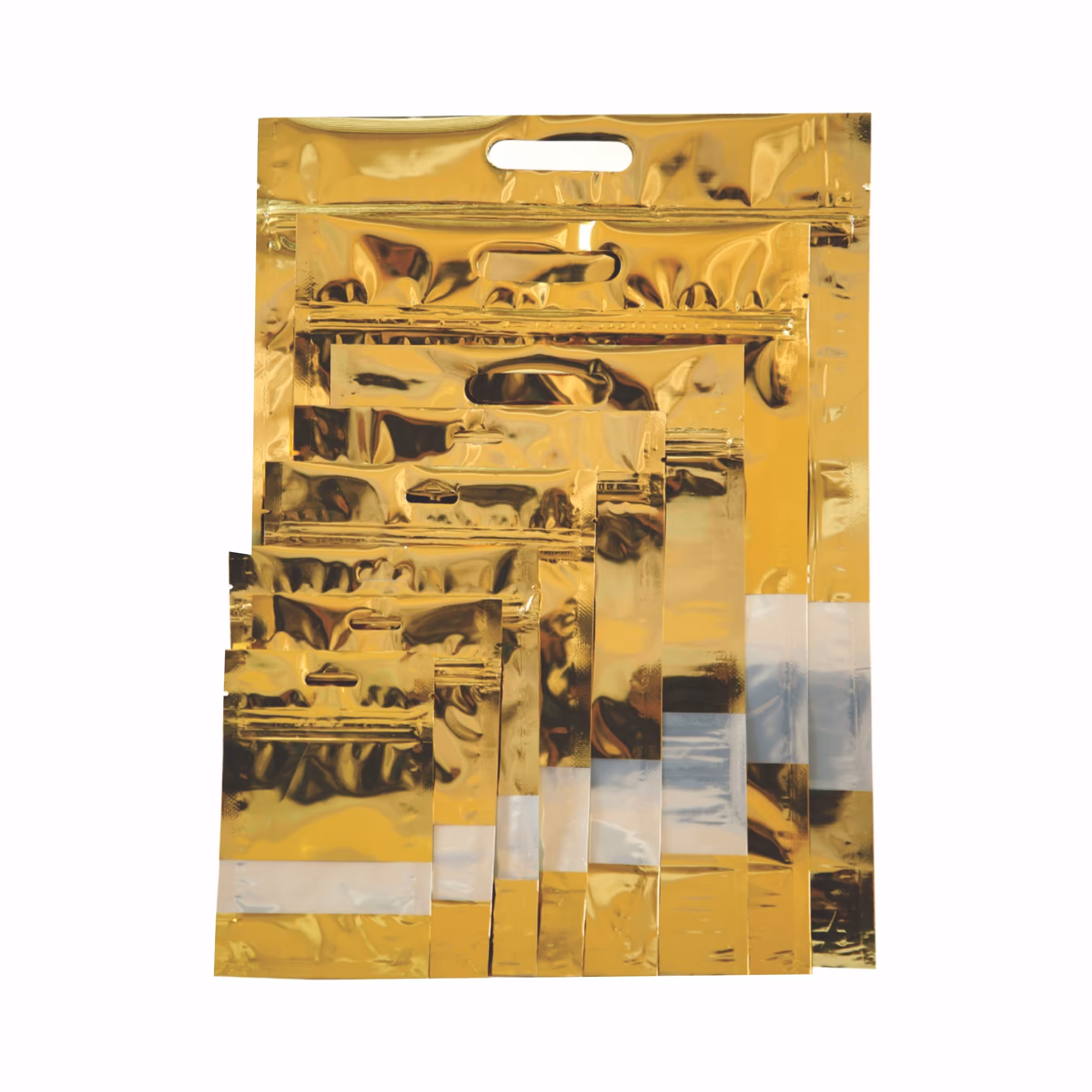 پاکت طلایی پنجره دار زیپ کیپ دار سایز 10 در 15 تعداد (220 عدد) 1000 گرم 