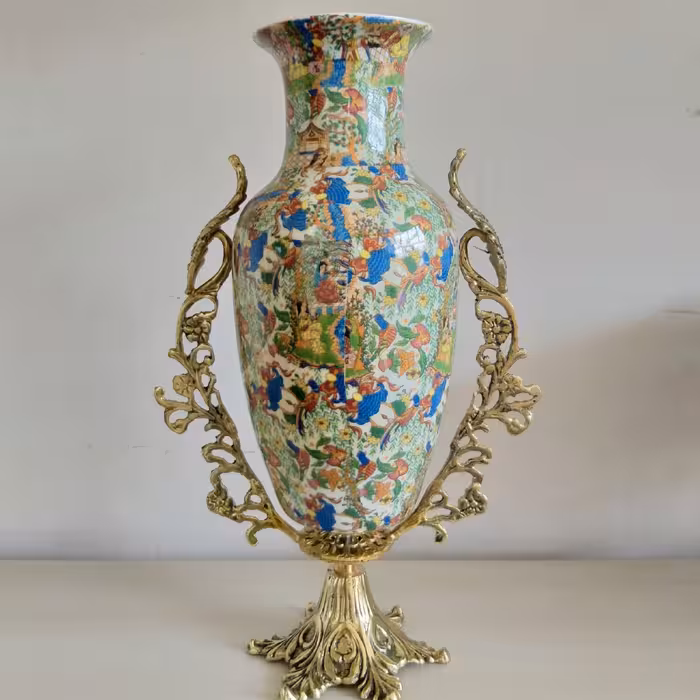 گلدان چینی پایه برنز