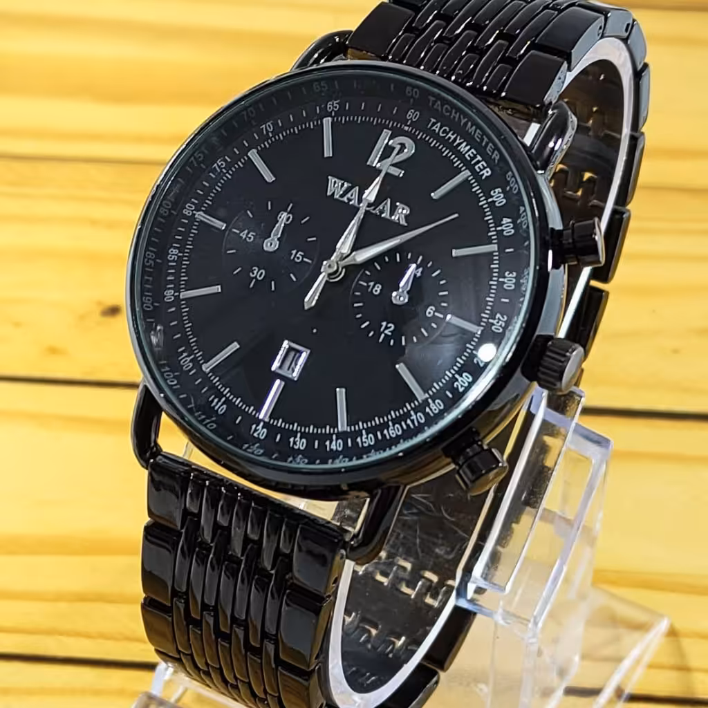 ساعت مردانه والار مدل 02306 مشکی زمینه مشکی طرح 3 موتوره