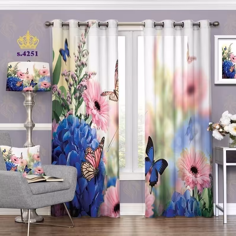 پرده پذیرایی دو قواره طرح گل کد S4251