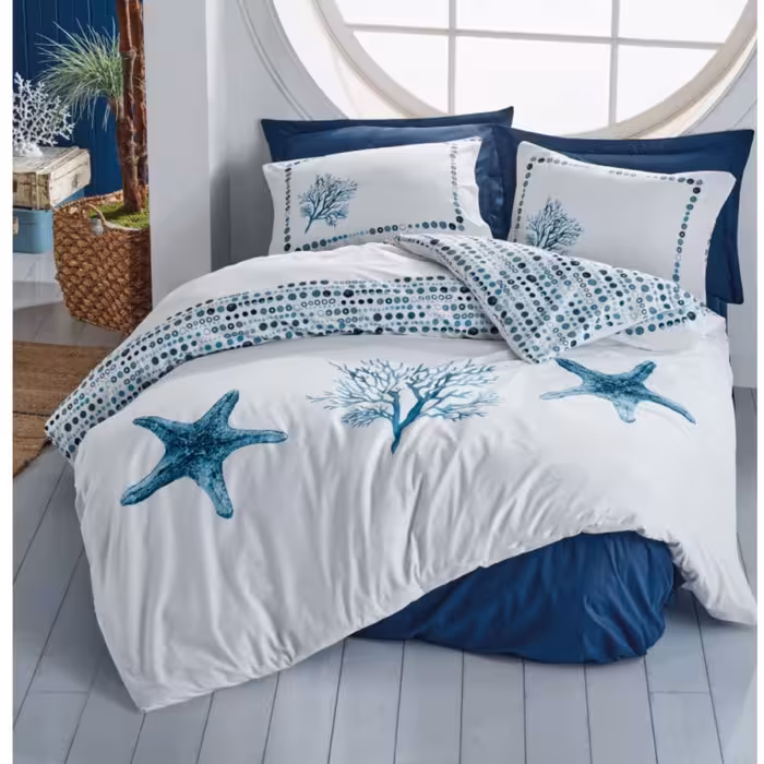 ست ملحفه کاتن باکس مدل Maritime Star Lacivert دو نفره 4 تکه