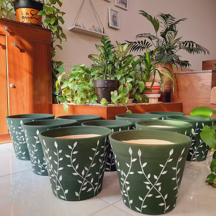 گلدان سفالی طرح رقص شاخه ها سایز بزرگ (24 سانتی)