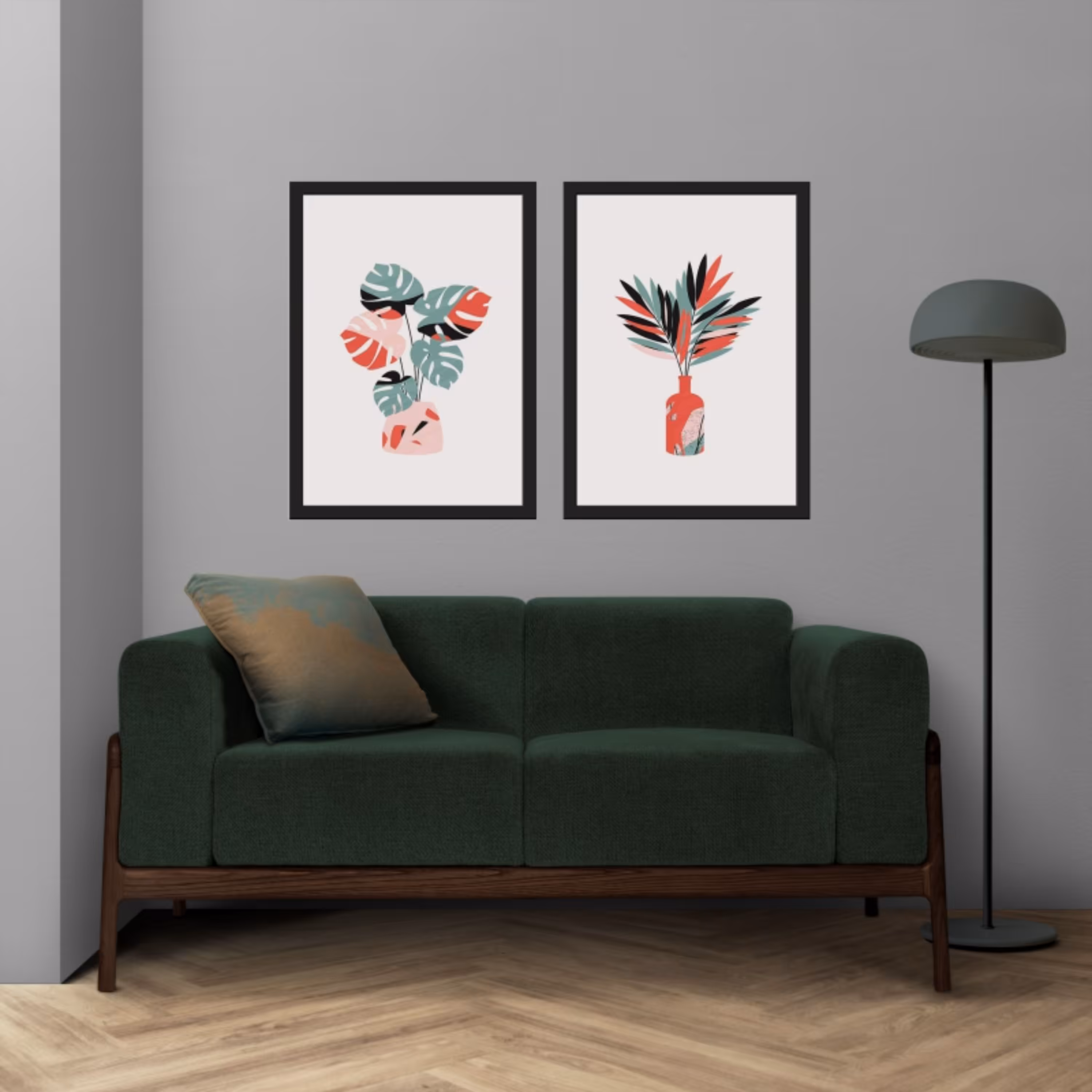 تابلو دکوراتیو مینیمال گلدان گل مجموعه 2 عددی