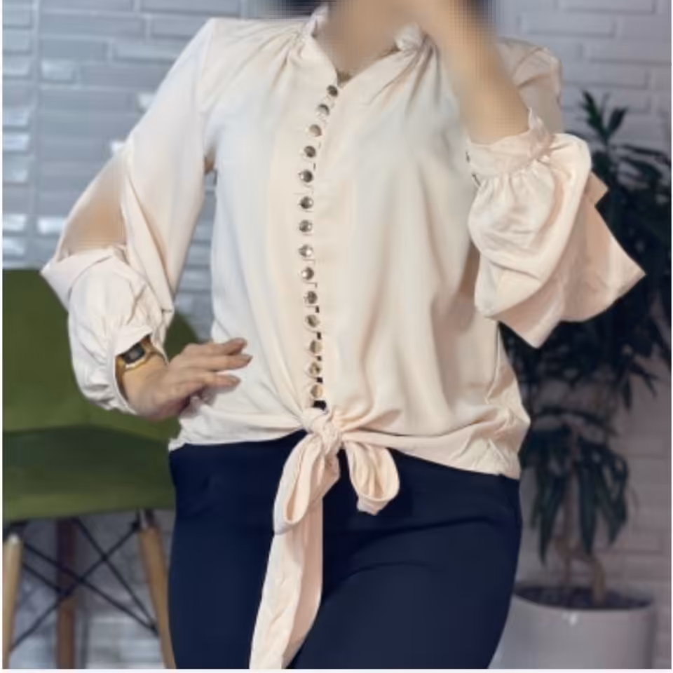 شومیز مجلسی زنانه و دخترانه ترک  الیزه پایین گره فری  سایز 1 مناسب 36 تا 40  دکمه دار کمردار شیک و زیبا و خاص