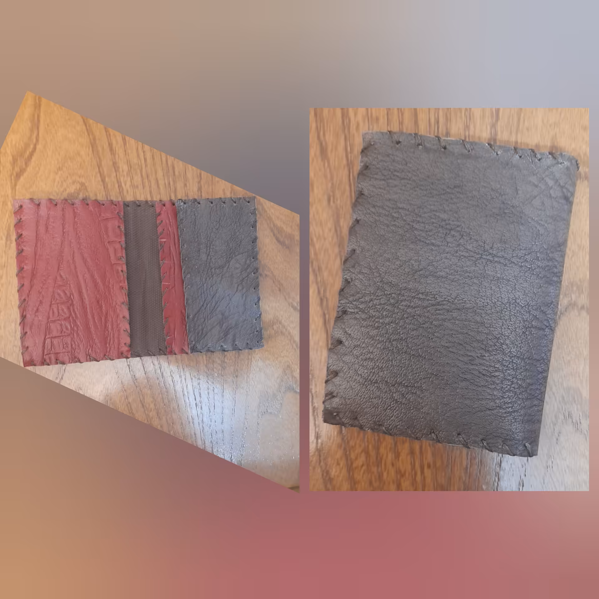 جاکارتی چرم مصنوعی دست دوز  با پارچه ی  قهوه ای تیره و زرشکی 