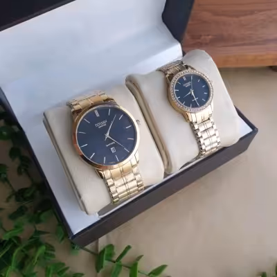 ساعت ست سیتیزن زنانه و مردانه طلایی صفحه مشکی