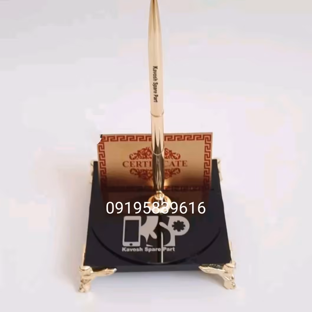 خودکار روکش طلا با شناسنامه با پایه رومیزی