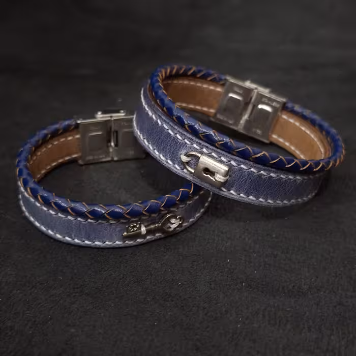 دستبند ست زنانه و مردانه چرم درجه یک طبیعی کاملا دستدوز