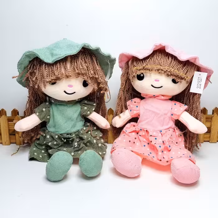 عروسک پولیشی دختر لباس کبریتی، 32سانت، با کیفیت عالی، دو رنگ صورتی و سبز 