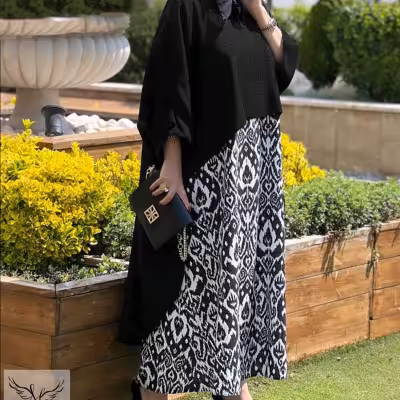 پانچو زنانه کرپ مدل ست دوتکه سارافون و مانتو پانچو دنباله دار