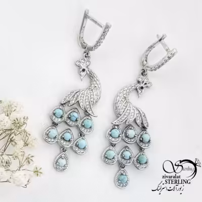 گوشواره نقره طاووس با سنگ فیرزه نیشابور کد 16271