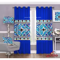 پرده 2  عددی آبی طرح کاشی هازان کد 3312 آماده ارسال ارتفاع 160