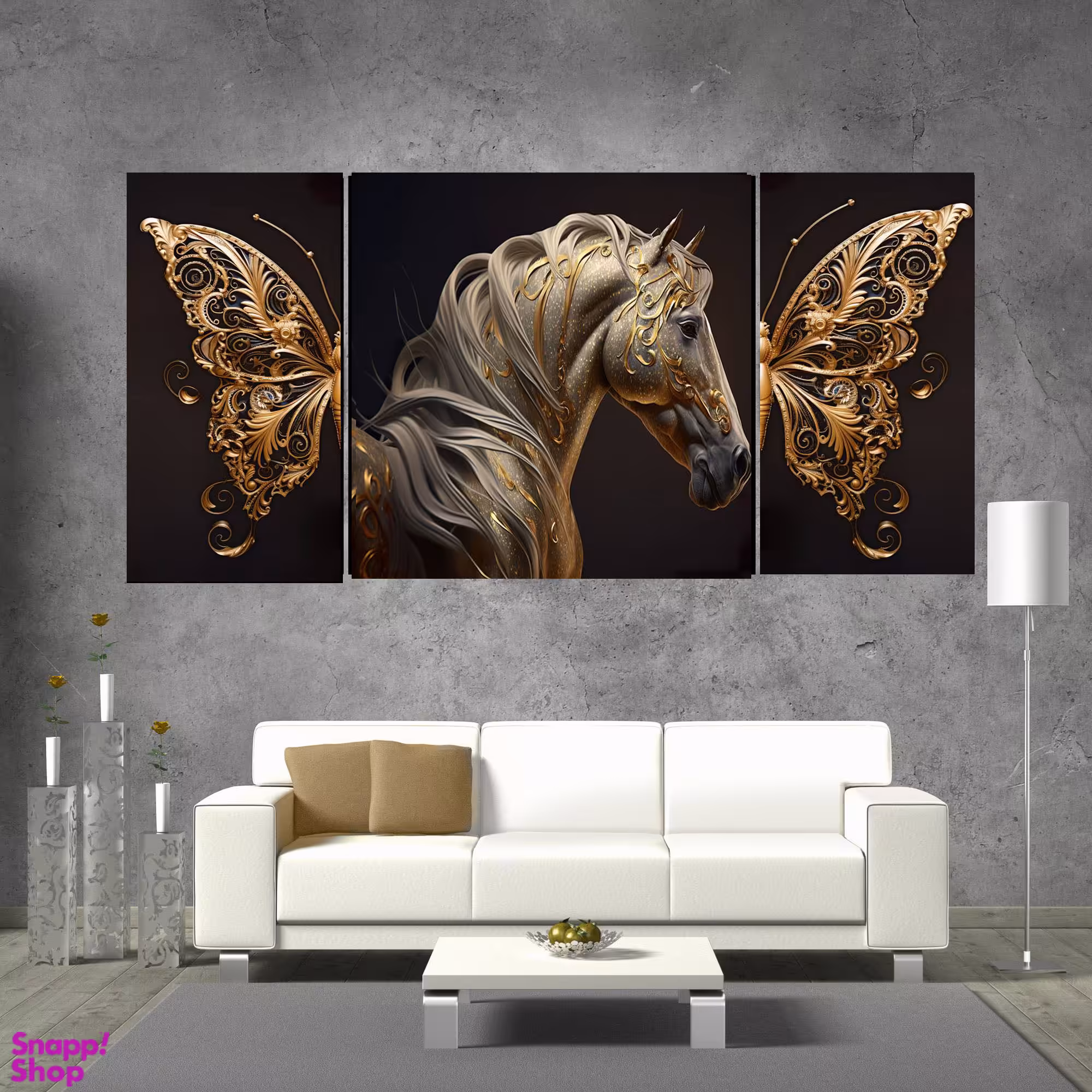 تابلو شاسی بکلیت طرح مدرن پروانه و اسب مدل SH-1536 مجموعه 3 عددی