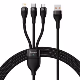 کابل تبدیل USB به MicroUSB/USB-C/لایتنینگ بیسوس مدل CB0029 66W طول 1.2 متر