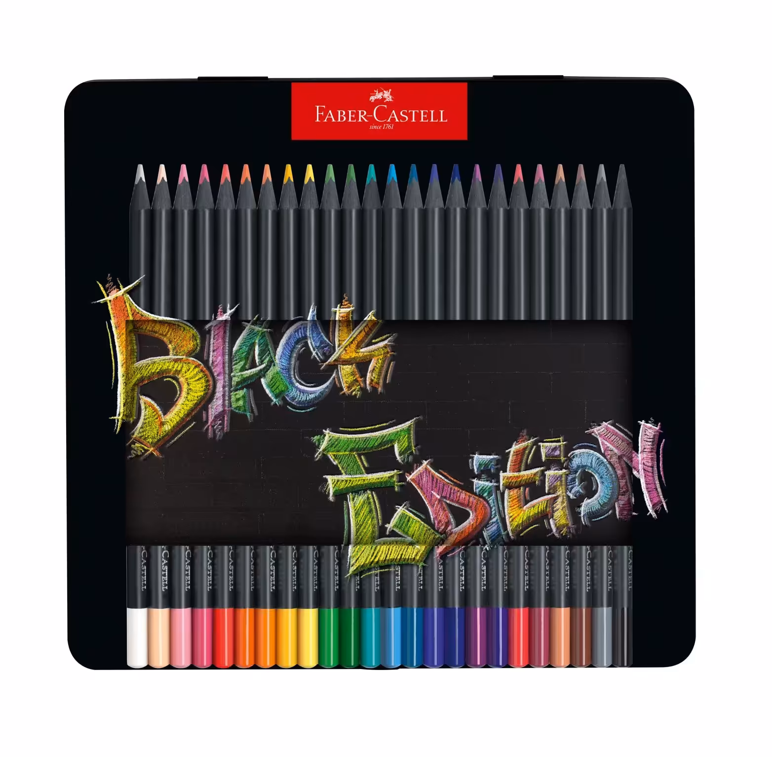 مداد رنگی 24 رنگ بدنه مشکی جعبه فلزی فابر کاستل مدل بلک اديشن