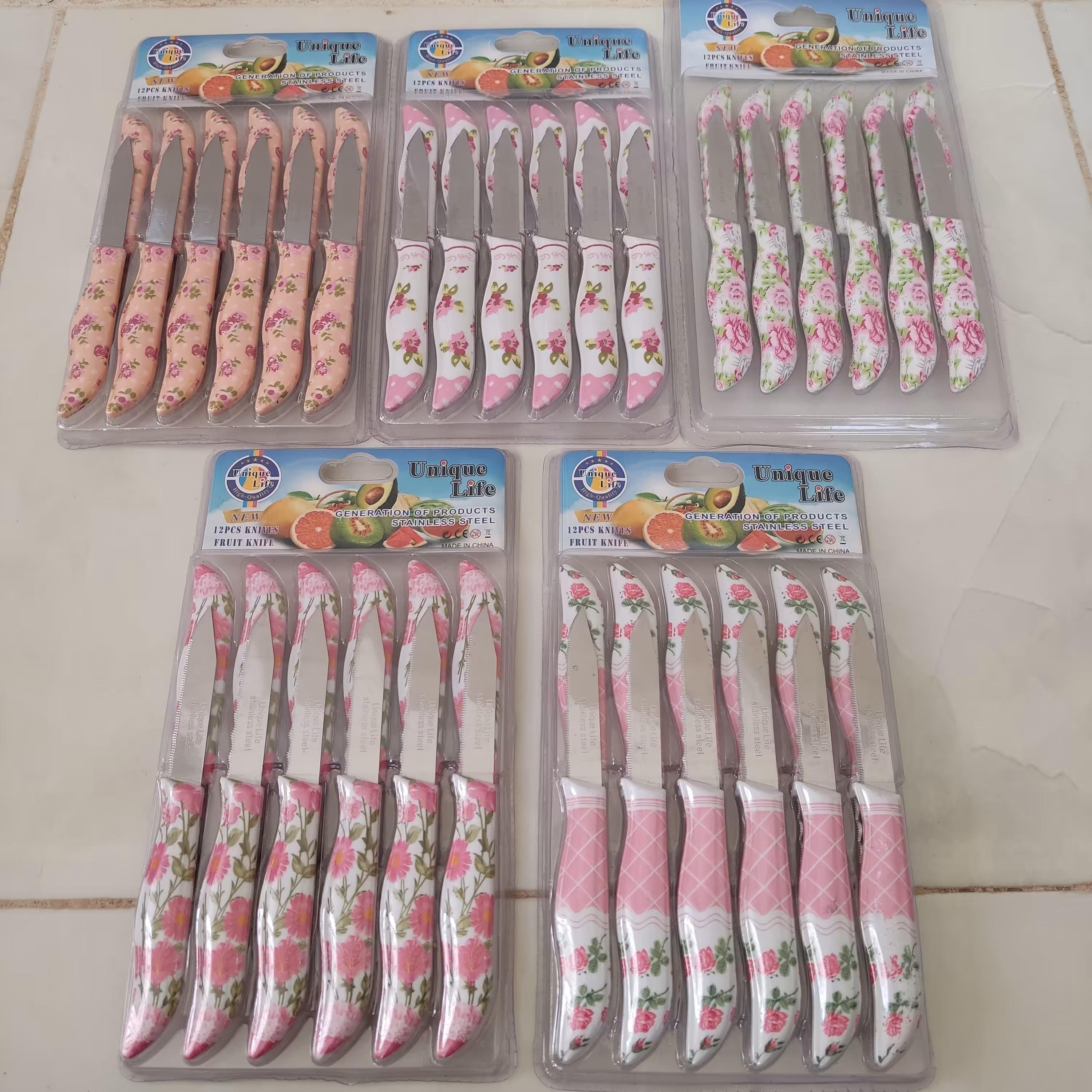 چاقو میوه خوری 12عددی اره ای مارک یونیک لایفUnique life  (کارد میوه خوری) تیغه ثابت طول16 سانت.