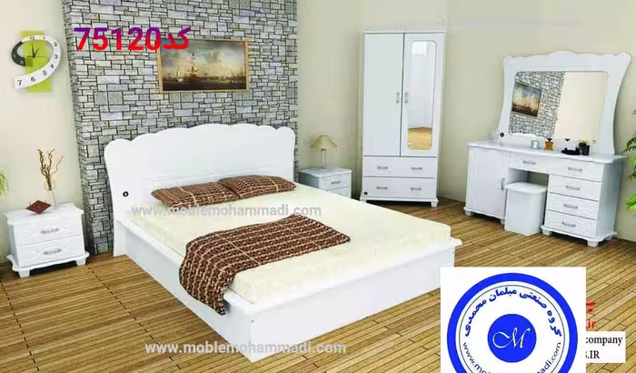 سرویس خواب ام دی اف کد75120شامل تخت/پاتختی/دراور/قاب اینه