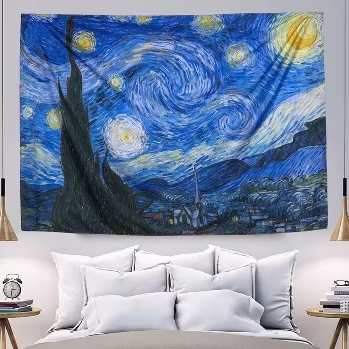 پوستر پارچه ای طرح شب پرستاره ونگوگ 