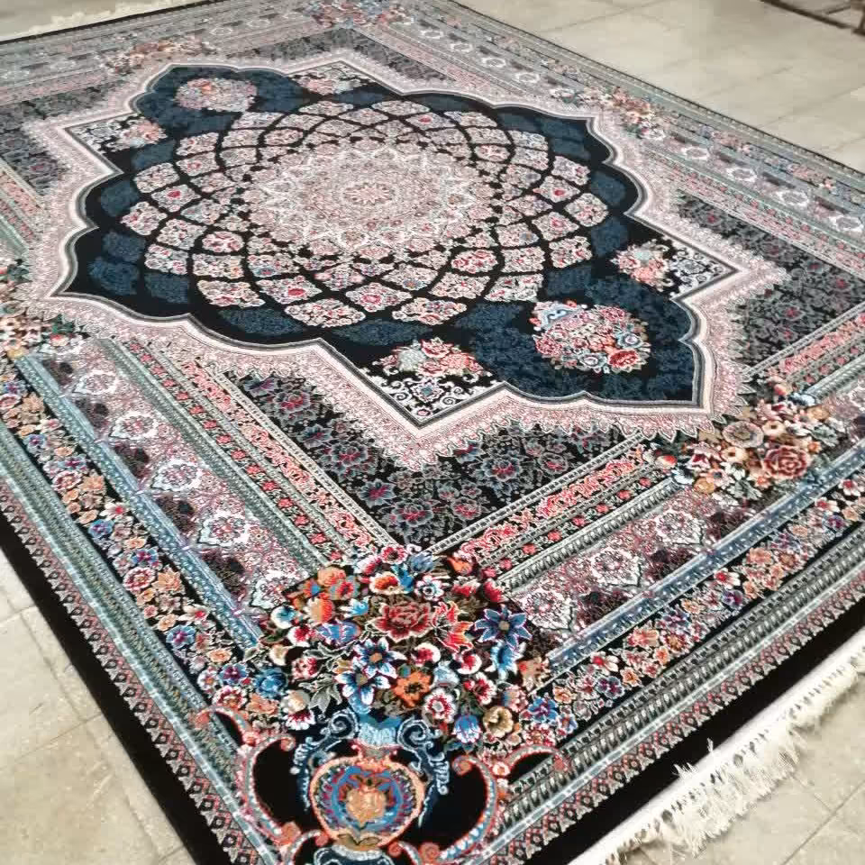 فرش ماشینی بی سی اف 500شانه طرح لوکس سورمه ای ،12متری(ارسال با باربری و پس کرایه)