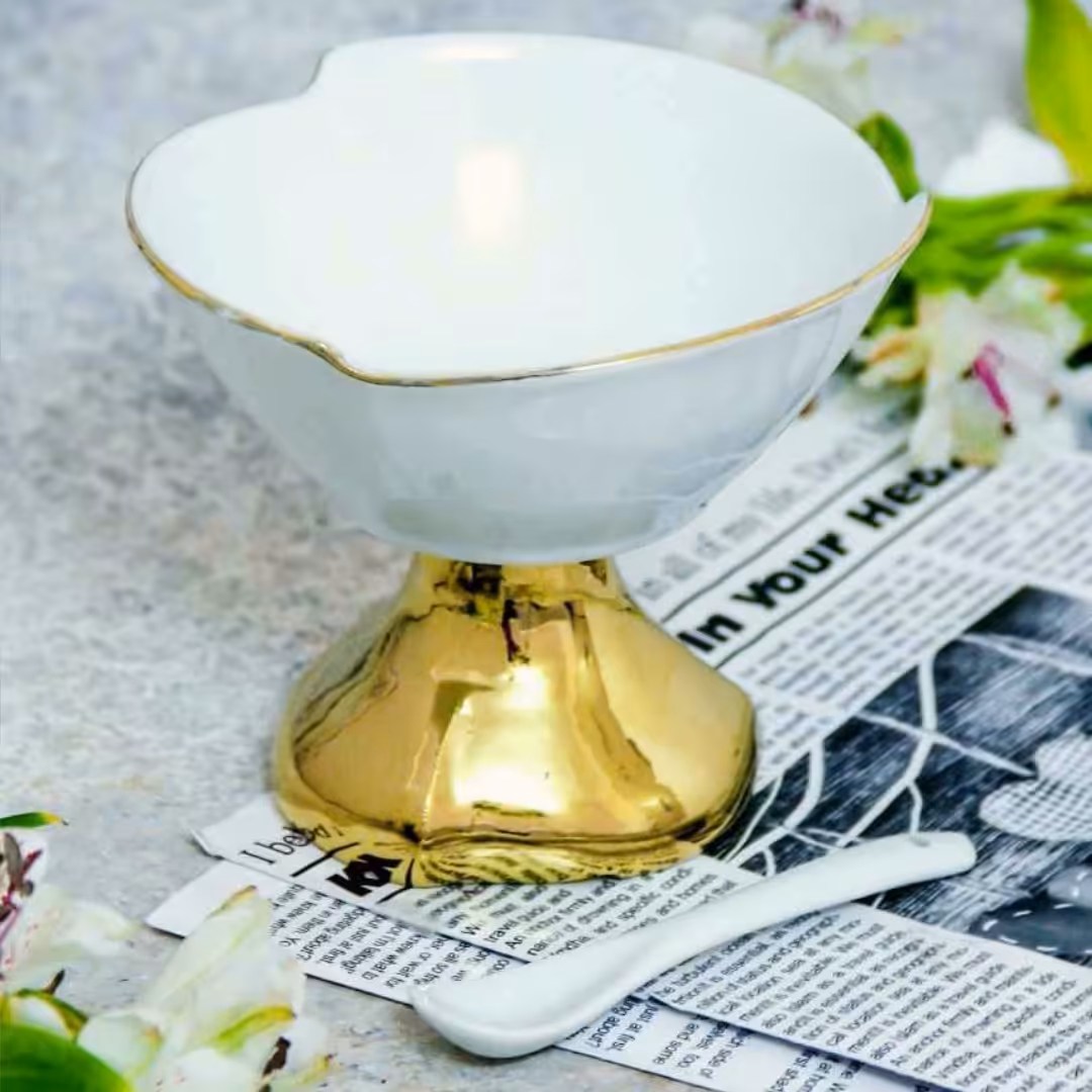 بستنی و انار خوری لوئیز خط طلا با قاشقک پایه کویینگ 