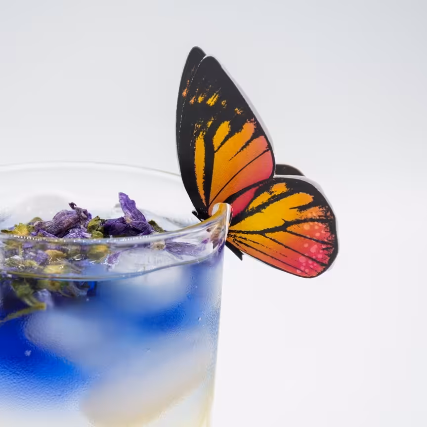 پروانه تزیینی لیوان، پروانه تزیینی تی بگ، 3 رنگ آبی سبز نارنجی، 20 عددی