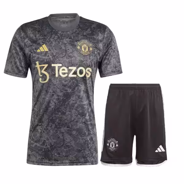 کیت پیش مسابقه منچستریونایتد 2024 هواداری ست پیراهن و شورت با لوگوی دوختی