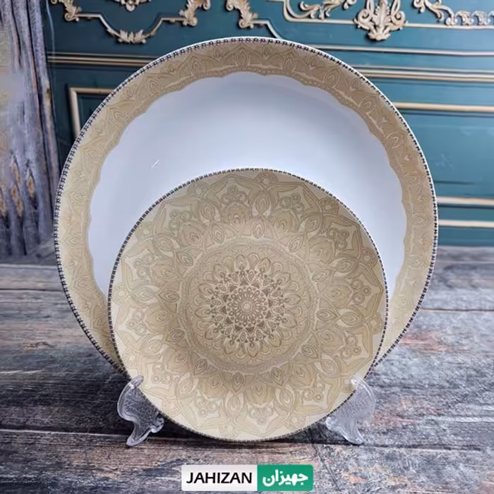 سرویس غذاخوری 28پارچه بست اپال طرح لاوین کرم