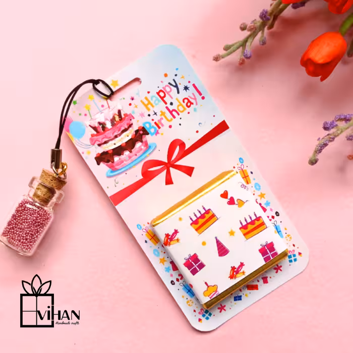 گیفت شکلات تولد مبارک با آویز شیشه ای مینیاتوری1