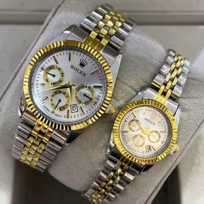 ست ساعت زنانه و مردانه رولکس دو رنگ نقره ای طلایی