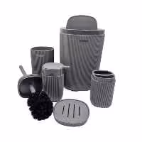 ست بهداشتی 5 پارچه روما خطی تمام طوسی تیره کنتراست