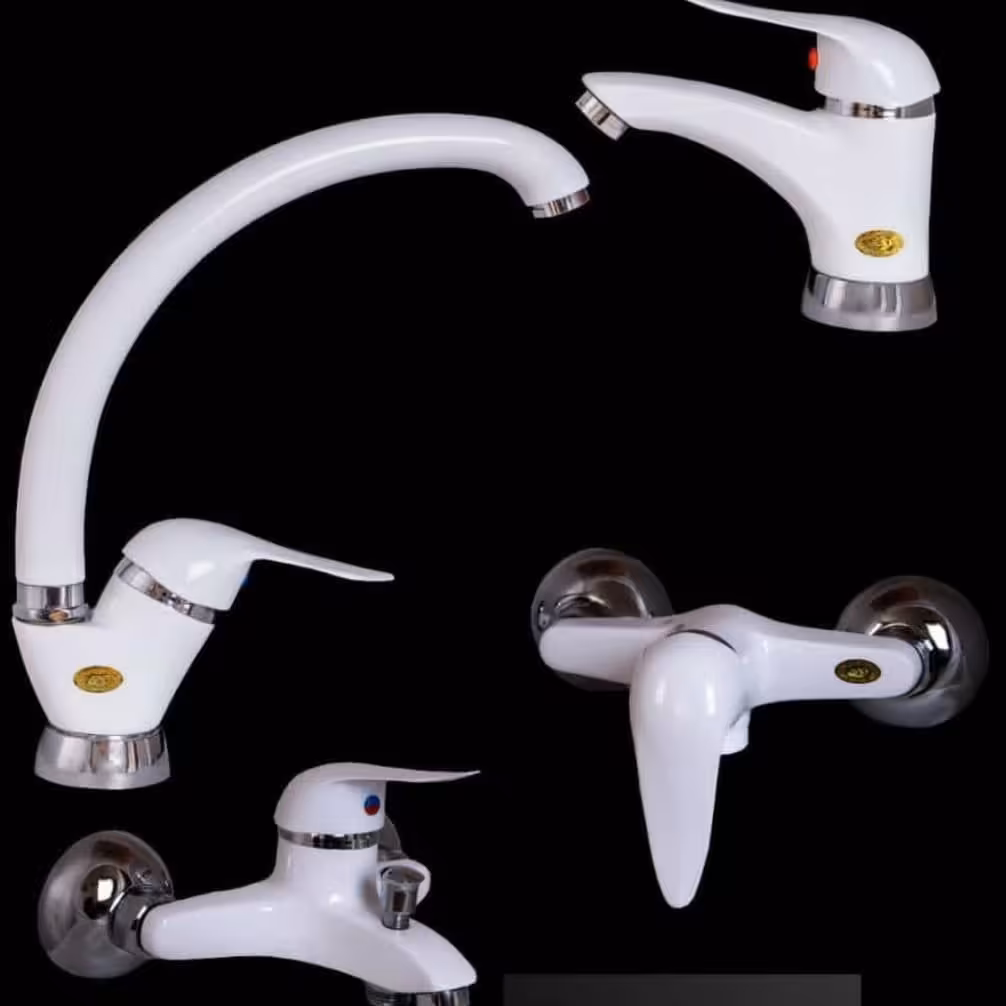 ست کامل شیرآلات مدل روما رنگ سفید 4 تکه با بسته بندی ویژه ارسال به سراسر ایران