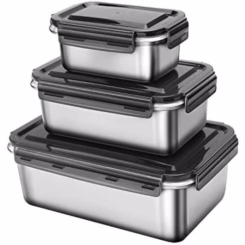 ظرف غذای استیل 3 تیکه چهارگوش یونیک