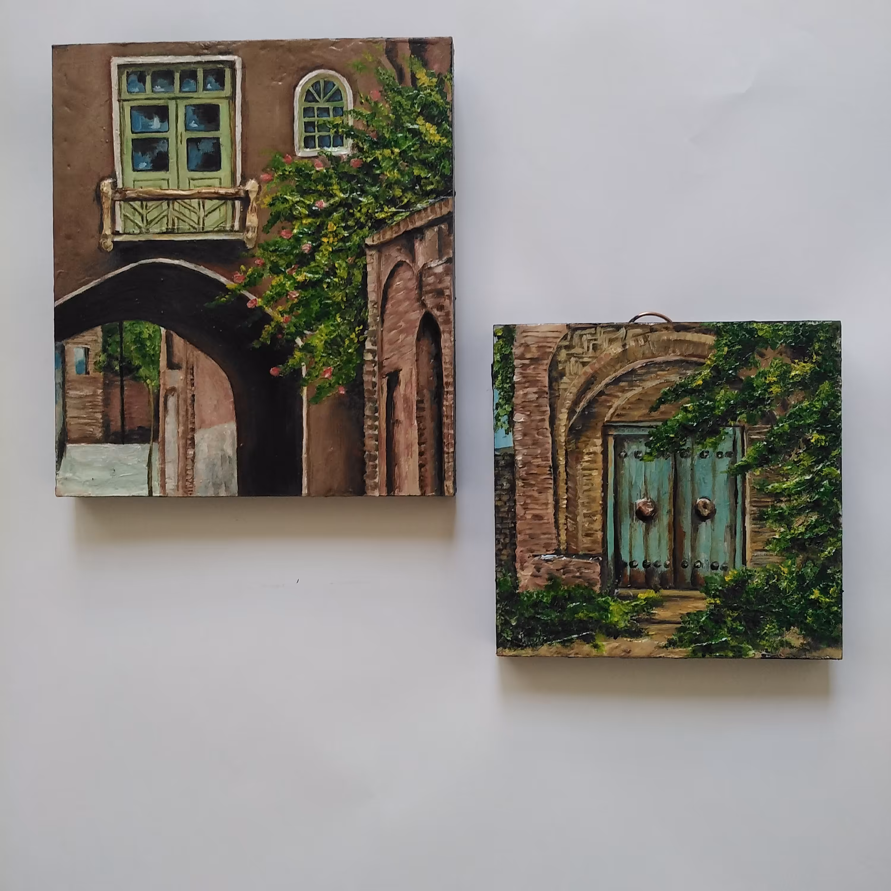 مجموعه دوتا یی سبزینه کار رنگ روغن برجسته شده با تکسچر دارای بعد