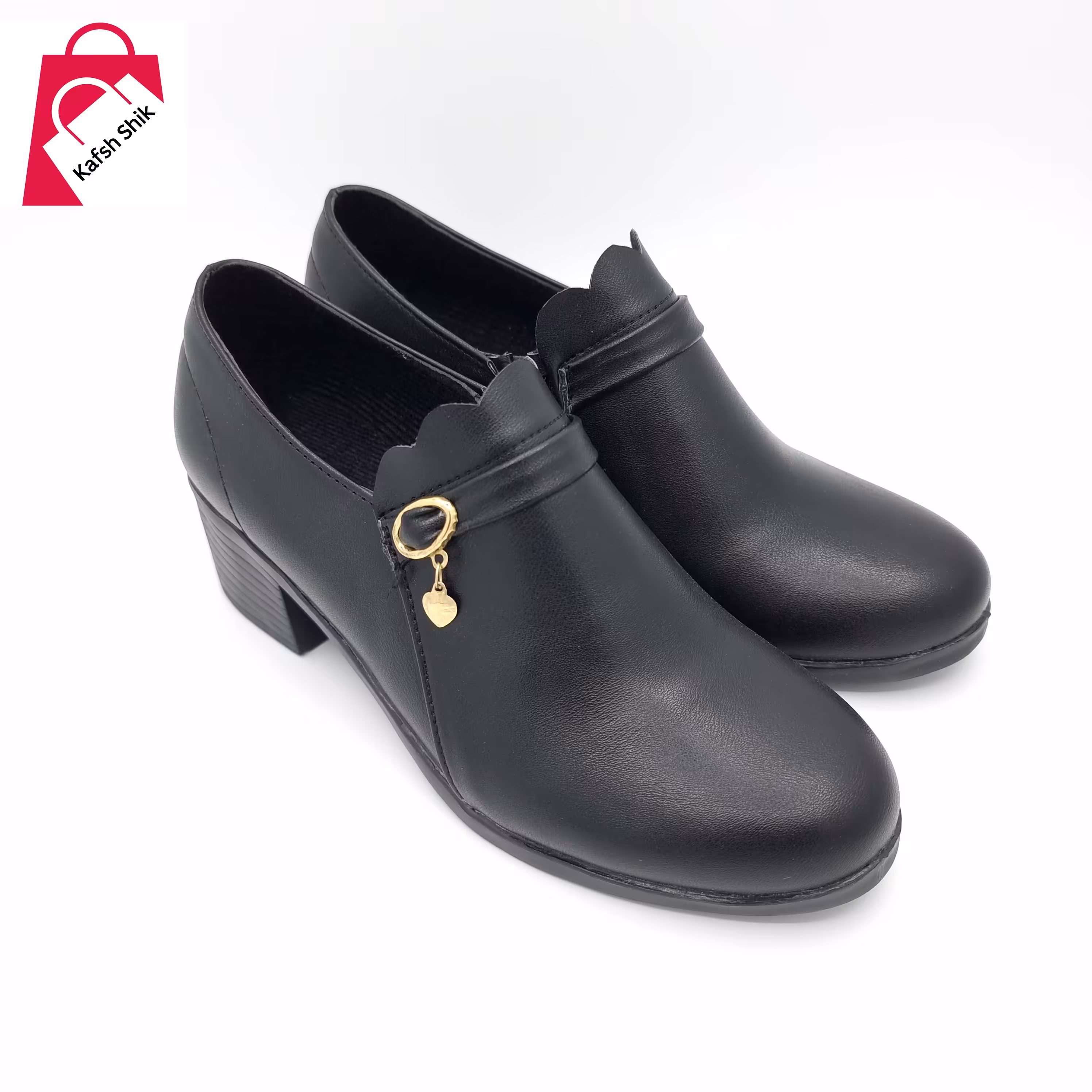 کفش چرم زنانه شیک مدل بغل زیپ پاشنه پنج سانتی رنگ مشکی( سایزهای 37 تا 40) 