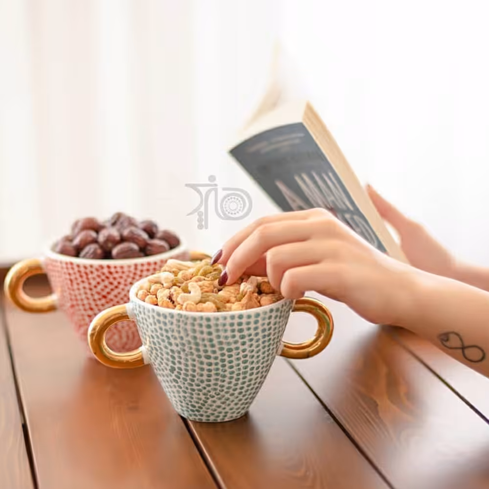 کاسه دو دسته طلاطرح ماه رخ