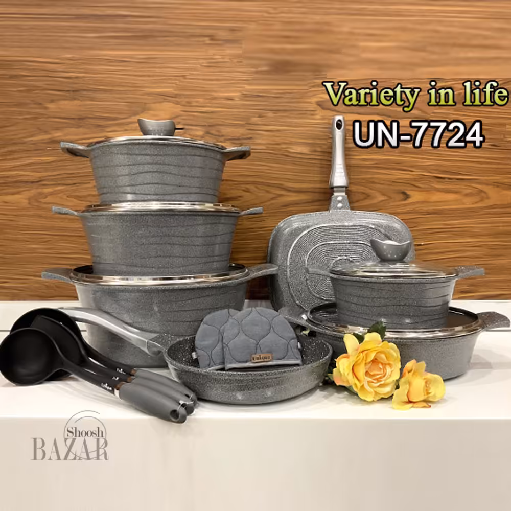 سرویس قابلمه 16پارچه طوسی نقره ای لاین یونیک کد 7724