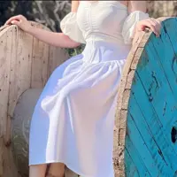 پیراهن مجلسی زنانه  لباس جشنی ست نیم تنه دامن سفید فری سایز