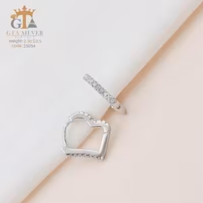 گوشواره حلقه ای نقره دو طرف نگین کاری کد 25054