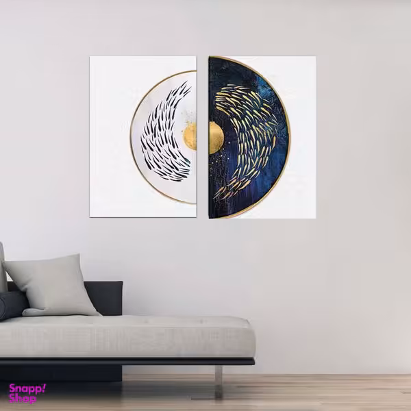 تابلو شاسی بکلیت طرح مدرن نیم دایره شنای ماهی مدل SH-1858 مجموعه 2 عددی