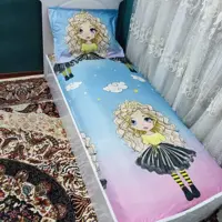 ملحفه کشدار تخت  یک نفره عروسکی ابی اسمانی صورتی موفری نیم ست یک نفره