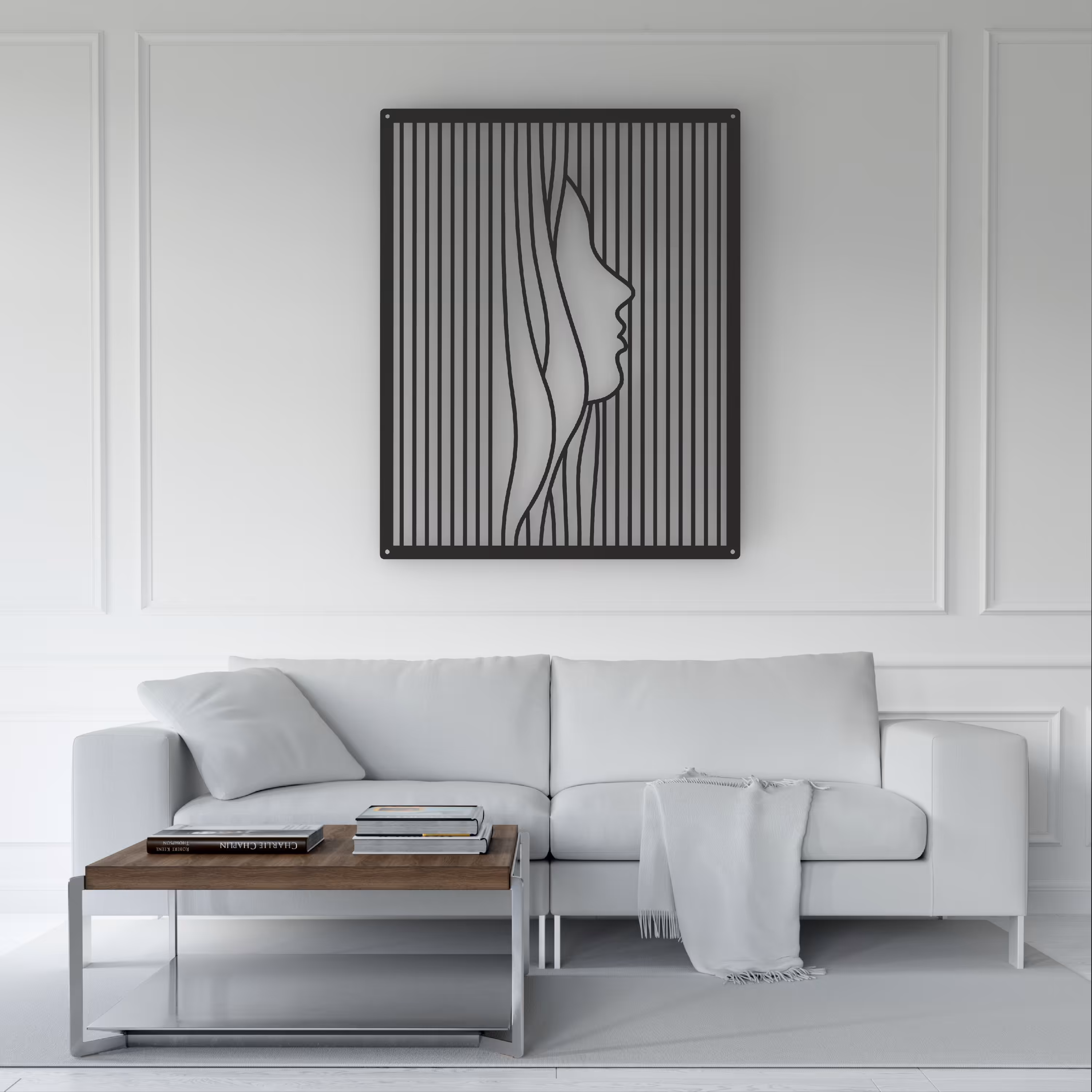 تابلو دکوراتیو فلزی چهره نیم رخ زن ابعاد 50 در 70 رنگ مشکی