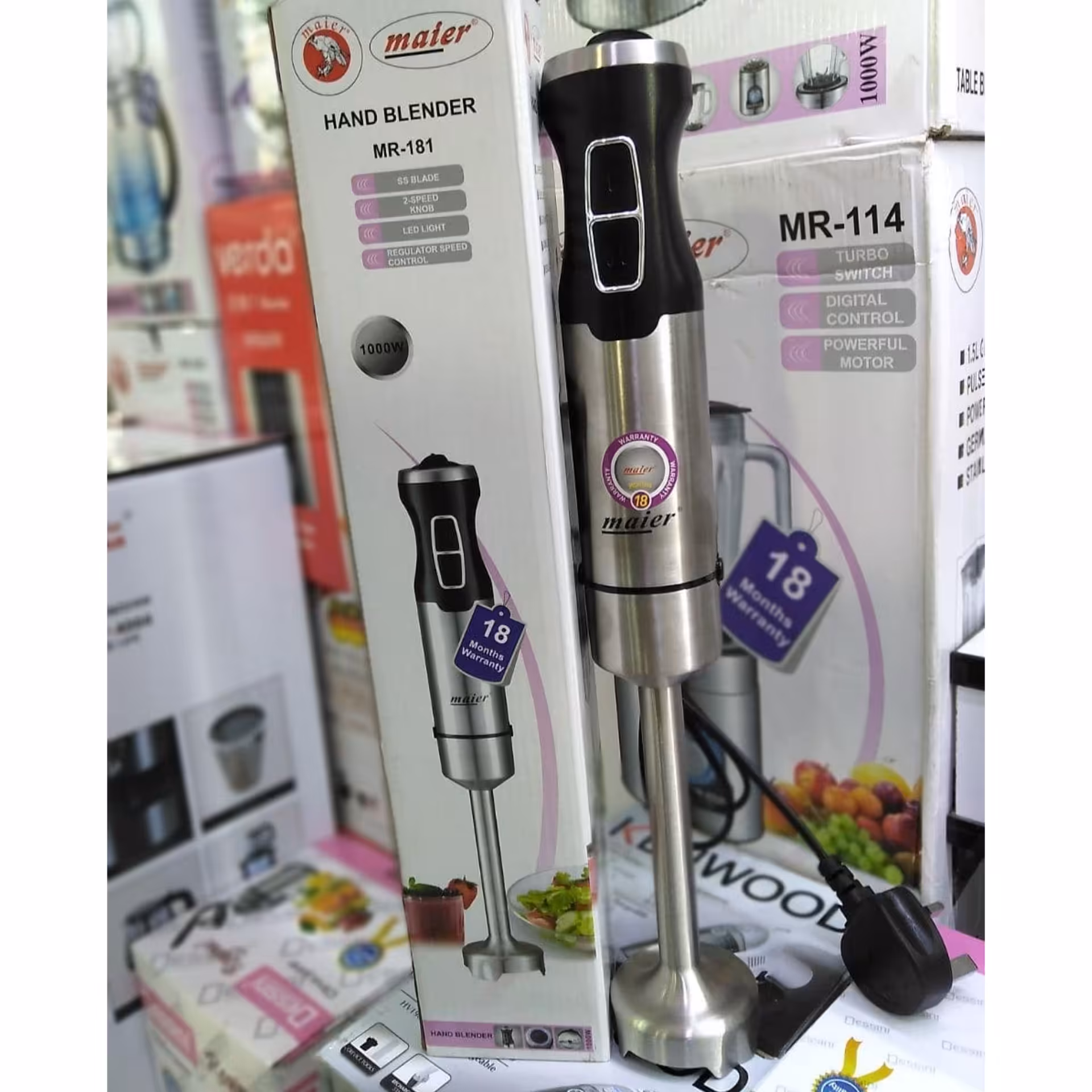 گوشت کوب برقی مایر مدل MR-181 توان 1000 وات، بدنه و تیغه های فلزی از جنس استیل ضد زنگ 5 درجه تنظیم سرعت دو سرعته