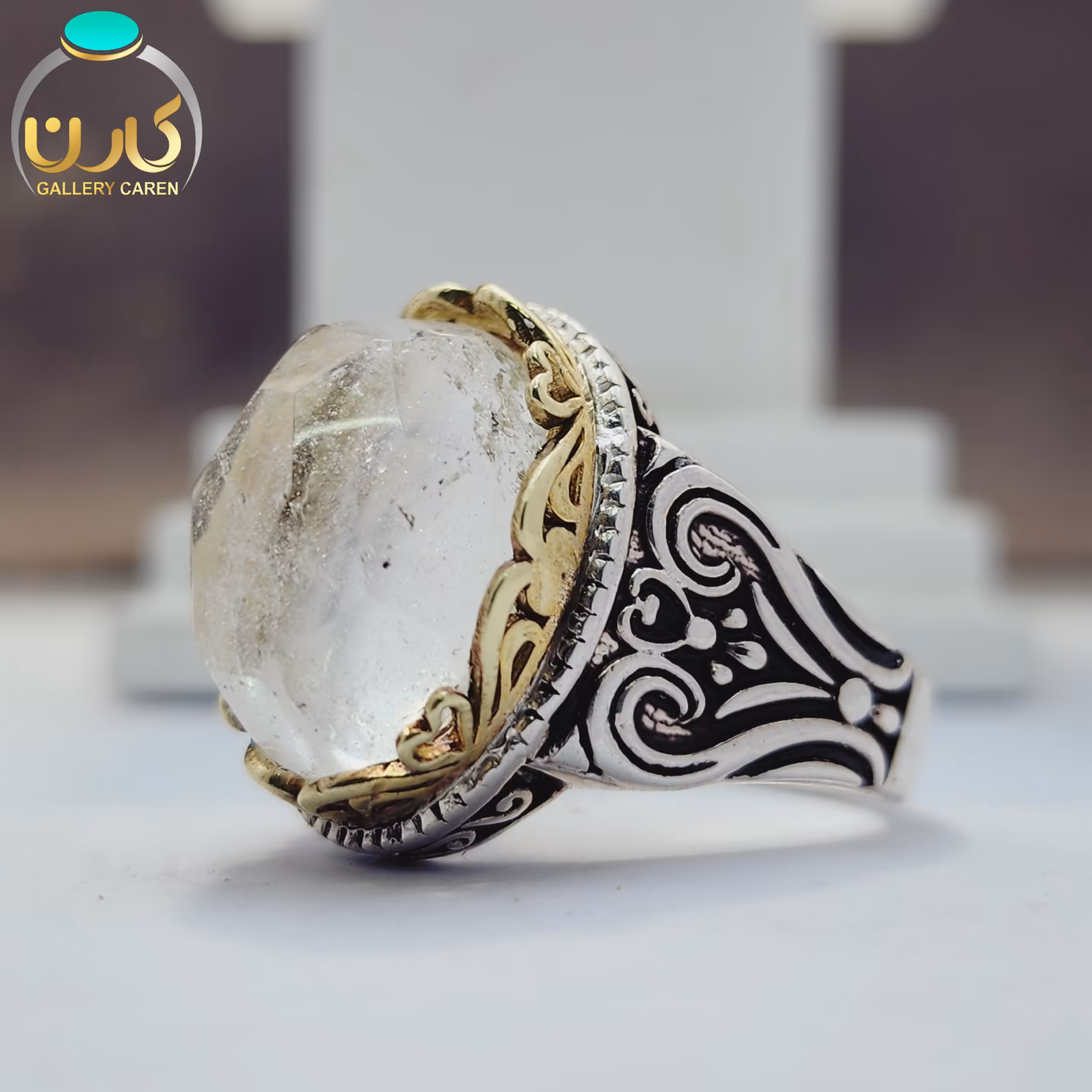 نگین دور نجف اصل ومعدنی بارکاب نقره زیبا مردانه    