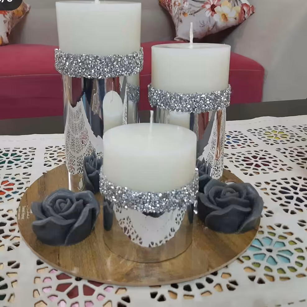 ست شمع نقره ای به همراه گل