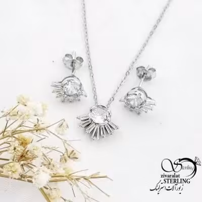 نیمست جواهری نقره نگین سفید کد 18086