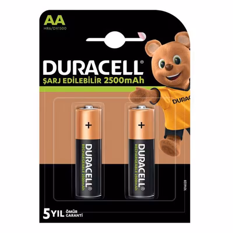 باتری قلمی قابل شارژ دوراسل با ظرفیت 2500 میلی آمپر مدل 1016028 بسته 2 عددی