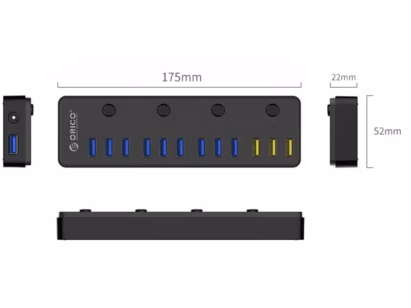 هاب یو اس بی 12 پورت اوریکو  مجهز به تکنولوژی جدید شارژ BC1.2 و انتقال اطلاعات  ORICO-P12-U3 ORICO 12 Port USB3.0 HUB with BC1.2 Technology